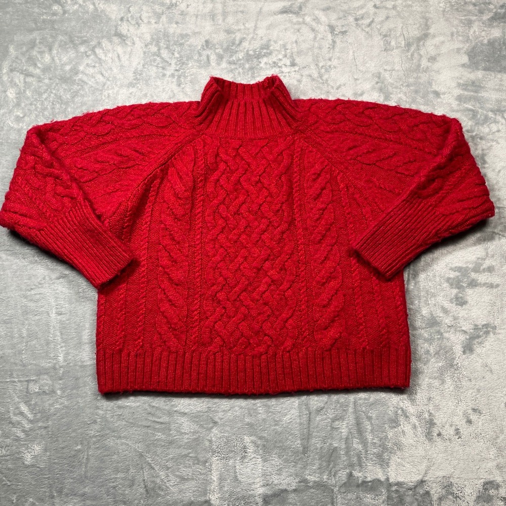 Gap Blouson Cable Knit Sweater‎ Womens Red Apple Mock Neck Wool Alpaca Mix S